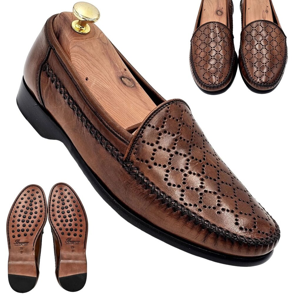 NEW Vintage Bragano Cole Haan Men's 7.5M Brown Leather Dress Shoes Italy Loafers - Picture 16 of 16